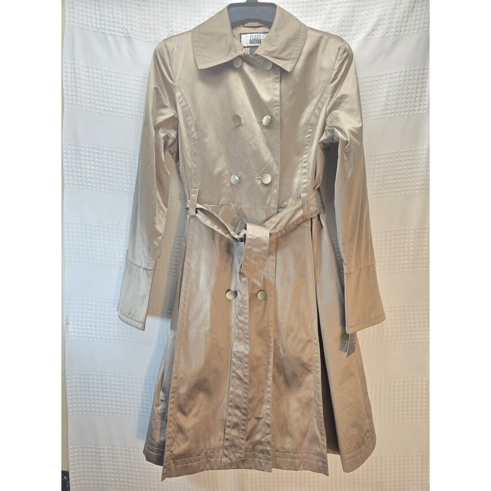 Fleet Street Tan Double Breasted Trench Coat with Belt Womens Medium 5338